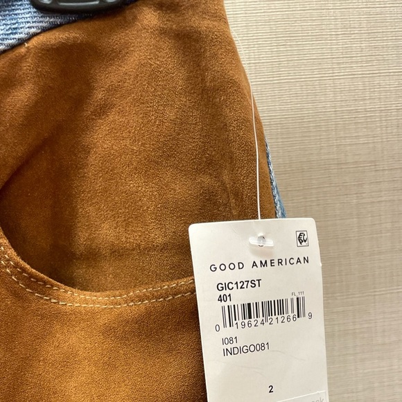 Good American Icon Mixed Media Denim & Faux Suede Pants Size 26 NWT - Picture 4 of 11